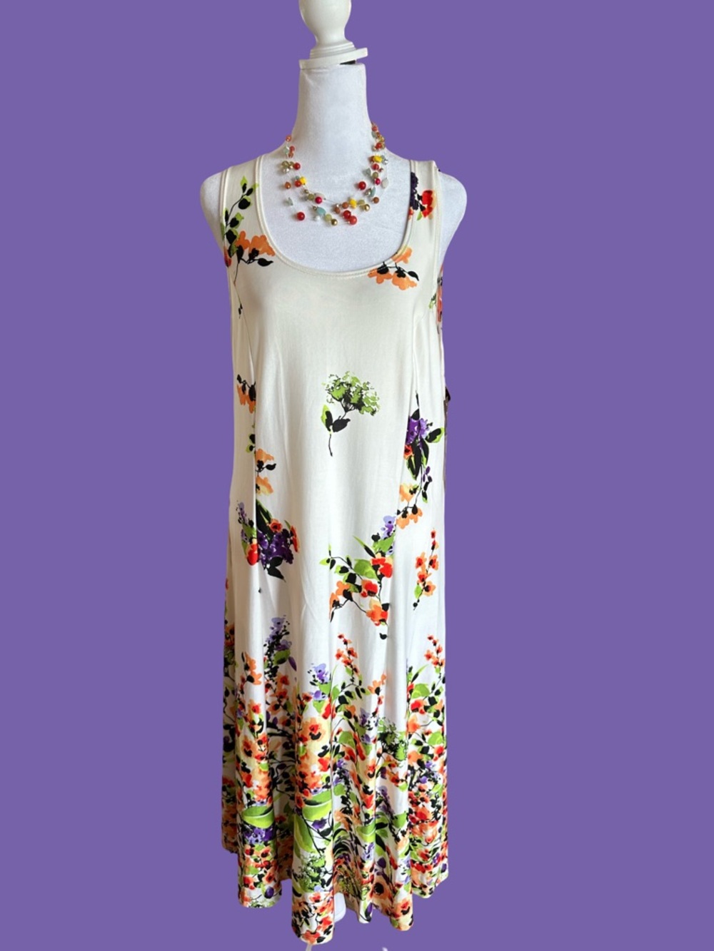 NWT Elementz Cream Floral Maxi Dress with Multicolor Print